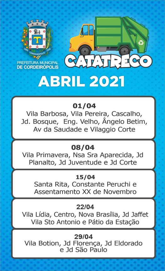 Programação do Cata Treco de Cordeirópolis Abril 2021