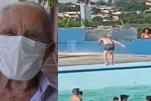 Vovô de 97 anos salta em piscina e galera delira