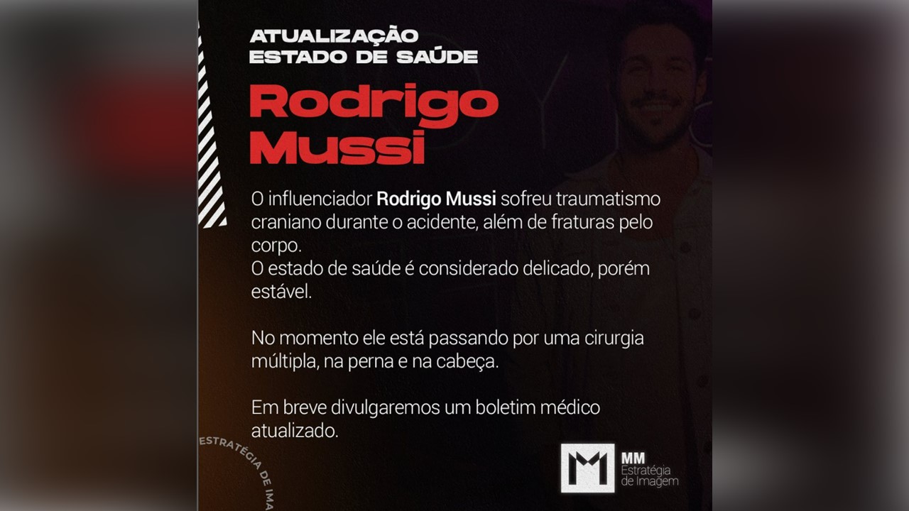 Rodrigo Mussi sofre acidente de carro e está internado