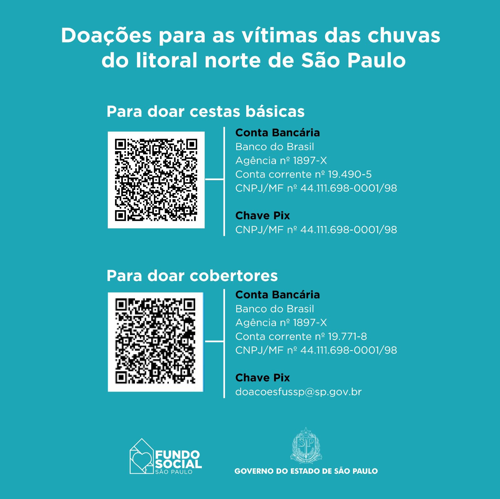 Fundo Social de SP recebe doações para vítimas das chuvas