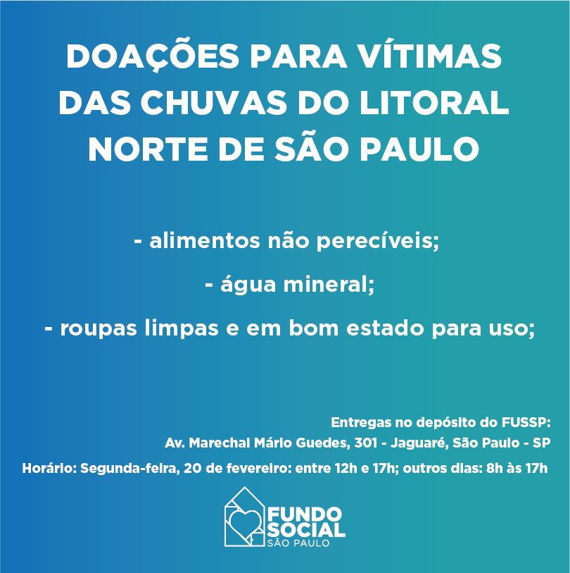 Fundo Social de São Paulo recebe doações para vítimas das chuvas