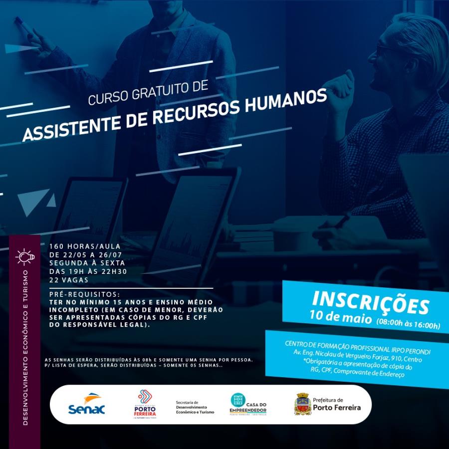 Curso Gratuito para Assistente de Recursos Humanos em Porto Ferreira