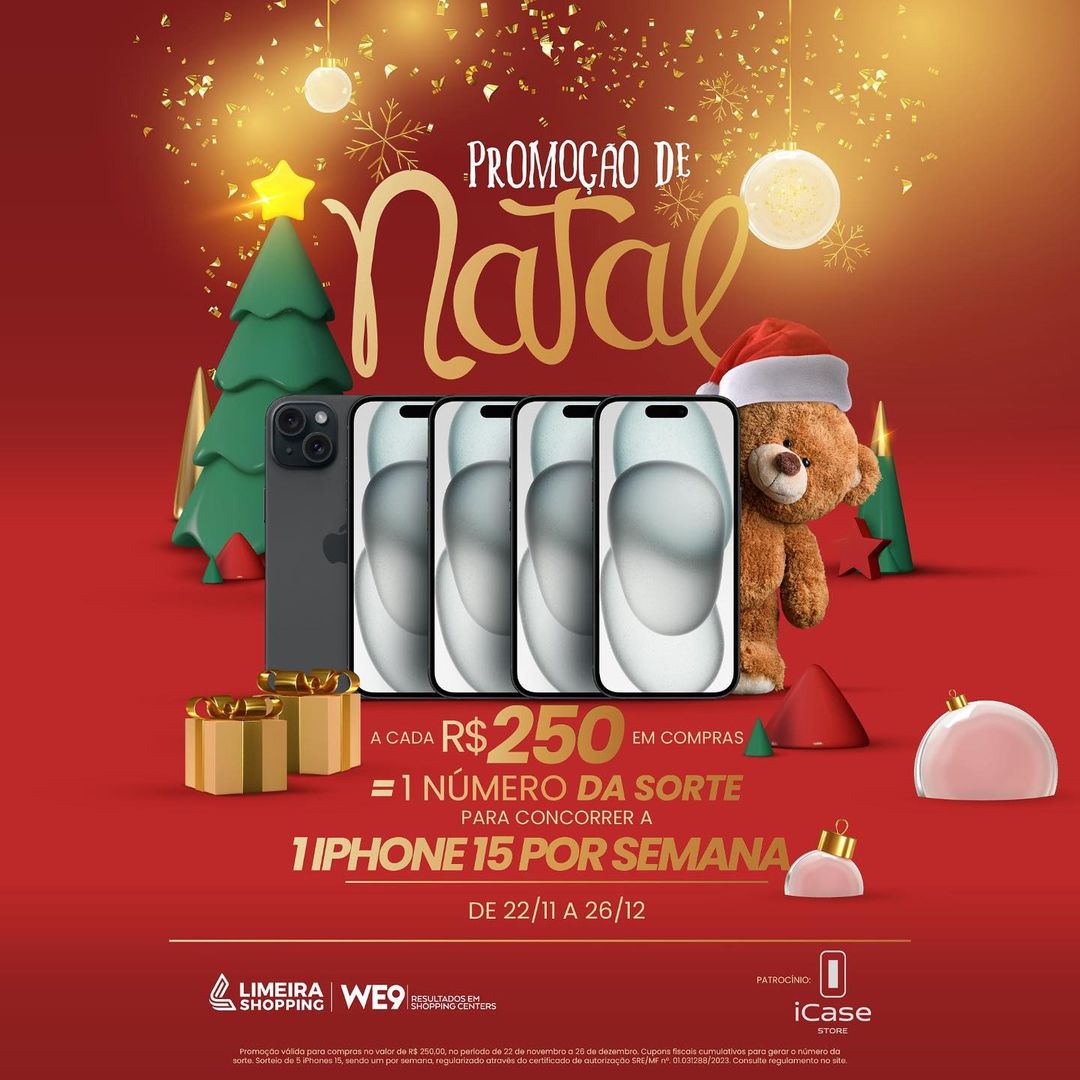 Promoção de Natal iPhone 15 Limeira Shopping